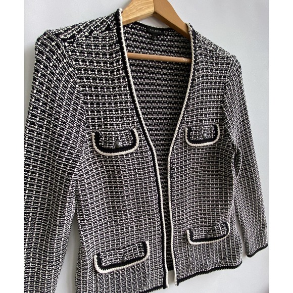 TALBOTS Black & White Heavy Knit Open Front Cardigan Sweater Jacket Size M - Picture 2 of 4